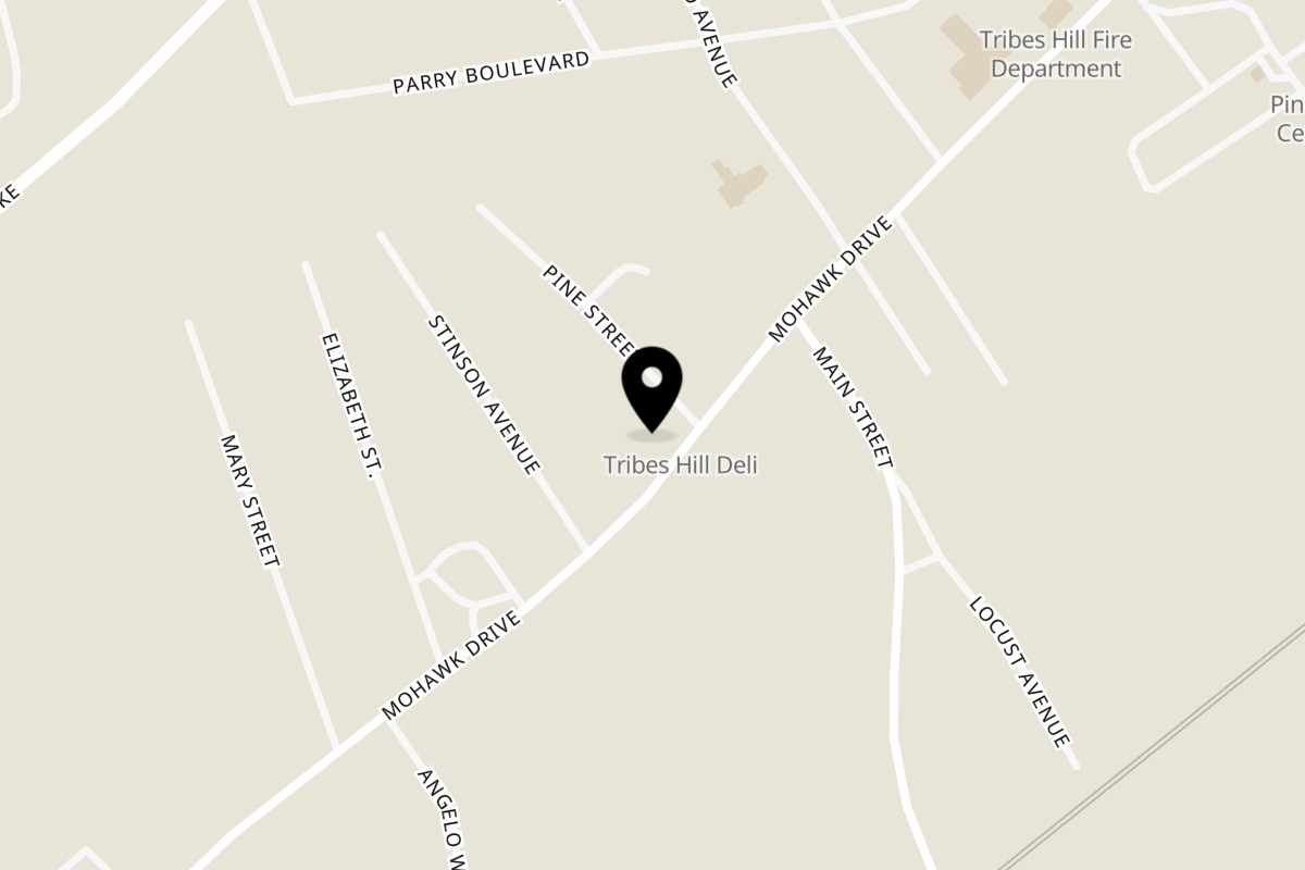 Map showing the location of Tribes Hill Deli & Pizzeria on 338 Mohawk Dr in Fonda